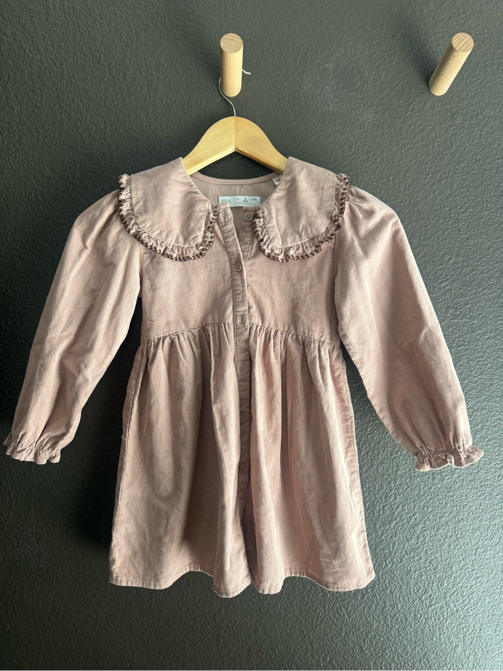 Zara Pink Ruffle Collar Long-Sleeve Dress